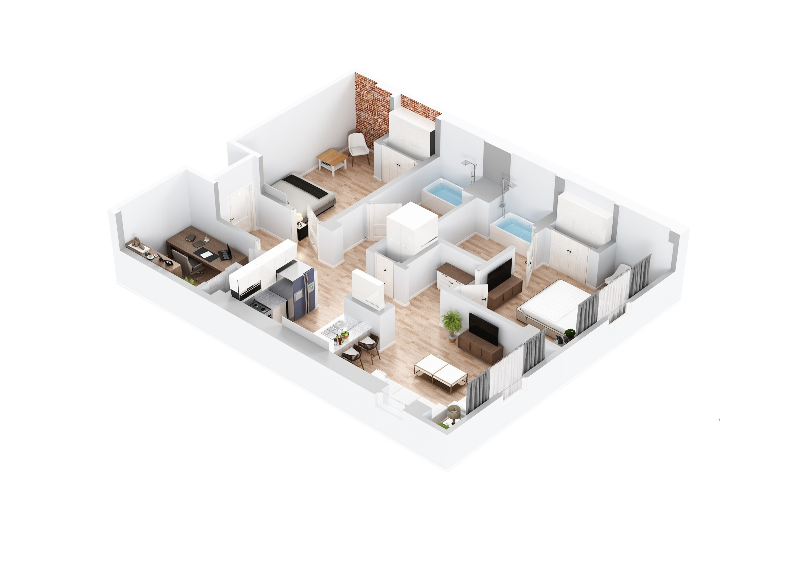 Floorplan 2 Bedroom 2 Bath with Office